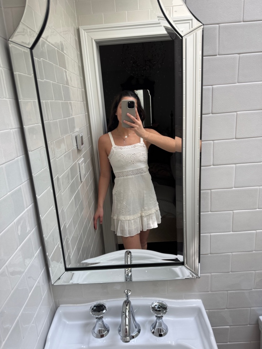 Zara White Eyelet Mini Dress with Ruffle Hem